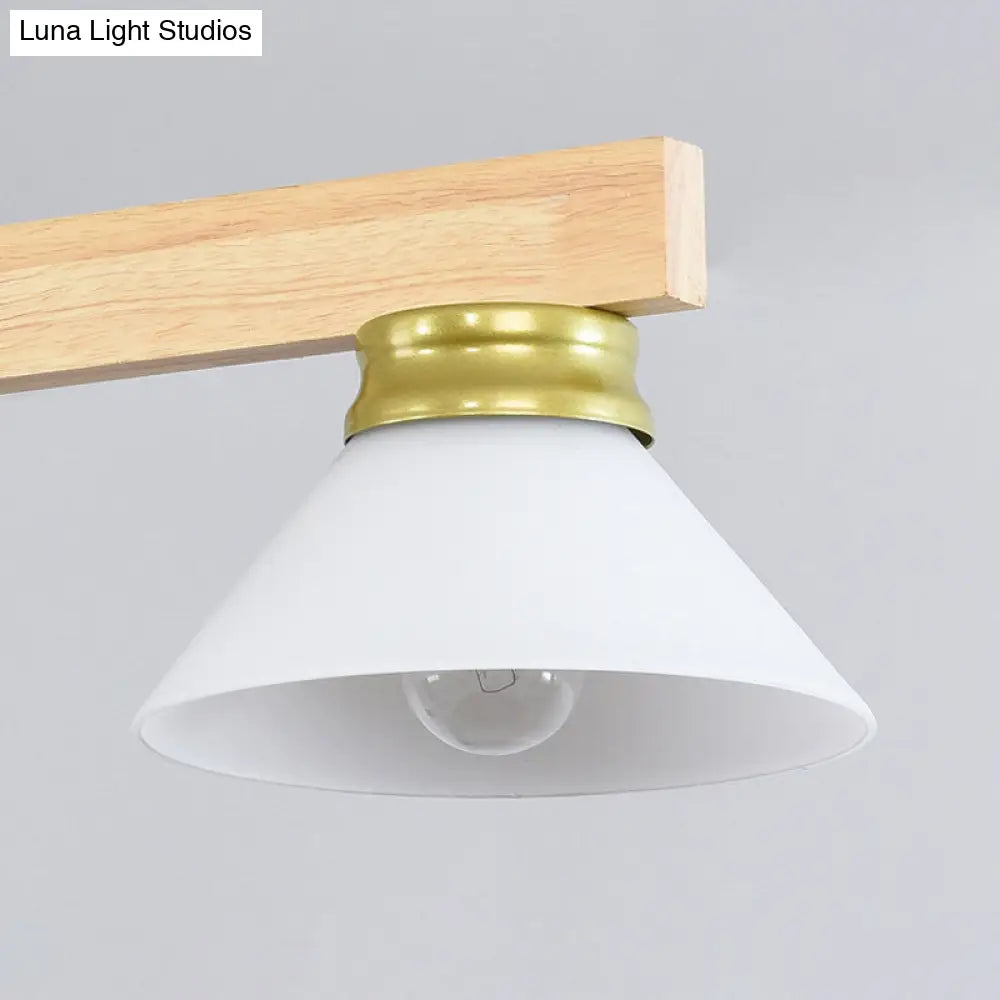 Nordic Linear Wood Hanging Light With 4 Heads And Opal Glass Shade In Gold/Black Finish