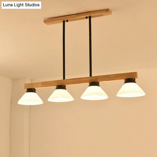 Nordic Linear Wood Hanging Light With 4 Heads And Opal Glass Shade In Gold/Black Finish