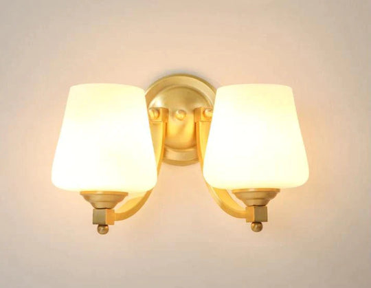 Nordic Living Room Bedroom Copper Wall Lamps  Two-Heads Copper Wall Lamp / Led White Light Copper
