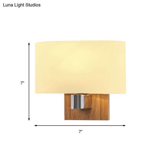 Nordic Living Room Sconce Lighting Fixture: Opal Glass Wall Light With Rectangle Shade & Wood Accent