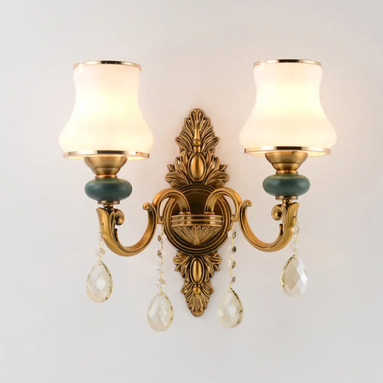 Nordic Living Room White Glass Wall Mount Vase Sconce Light Fixture - 1/2 Head Brass Design 2 /