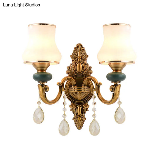 Nordic Living Room White Glass Wall Mount Vase Sconce Light Fixture - 1/2 Head Brass Design