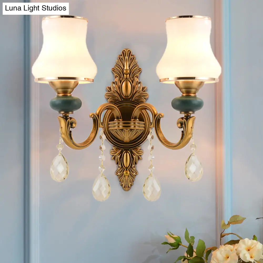 Nordic Living Room White Glass Wall Mount Vase Sconce Light Fixture - 1/2 Head Brass Design