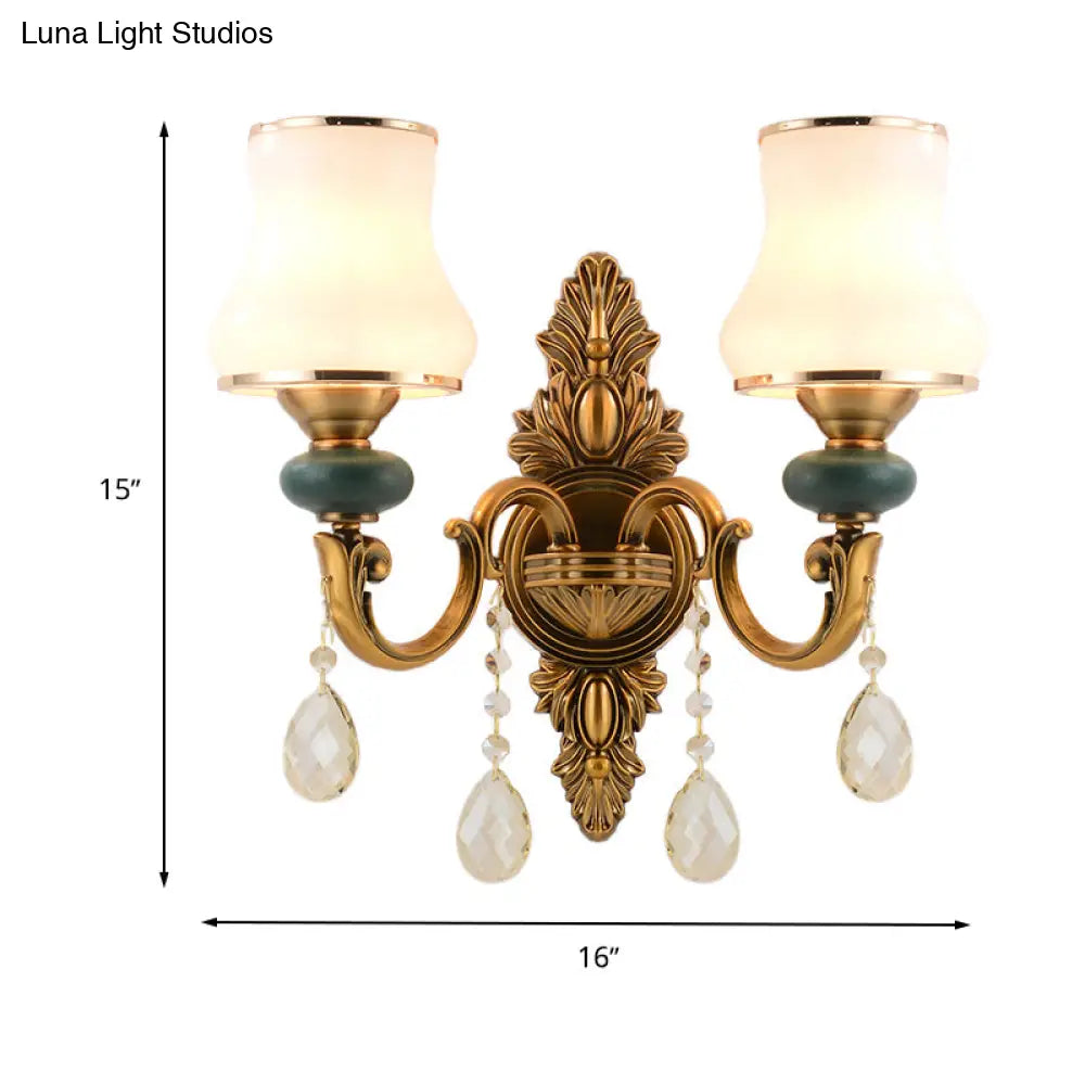 Nordic Living Room White Glass Wall Mount Vase Sconce Light Fixture - 1/2 Head Brass Design