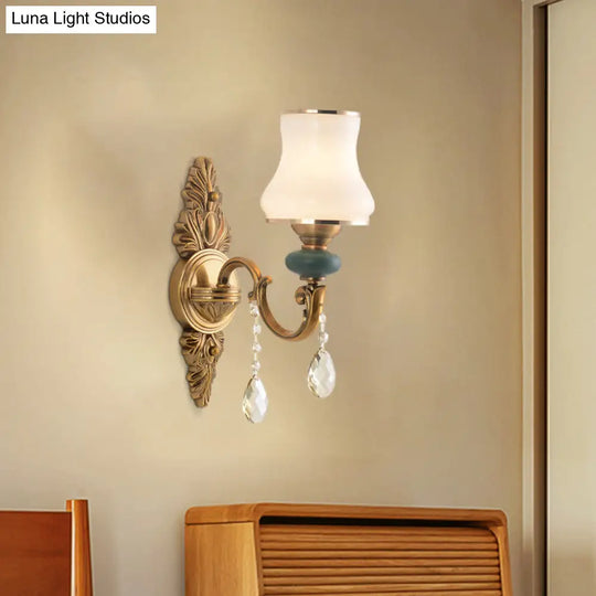 Nordic Living Room White Glass Wall Mount Vase Sconce Light Fixture - 1/2 Head Brass Design