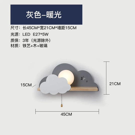 Nordic Macaron Led Cloud Glass Wall Lamps For Children Room Grey Lamp