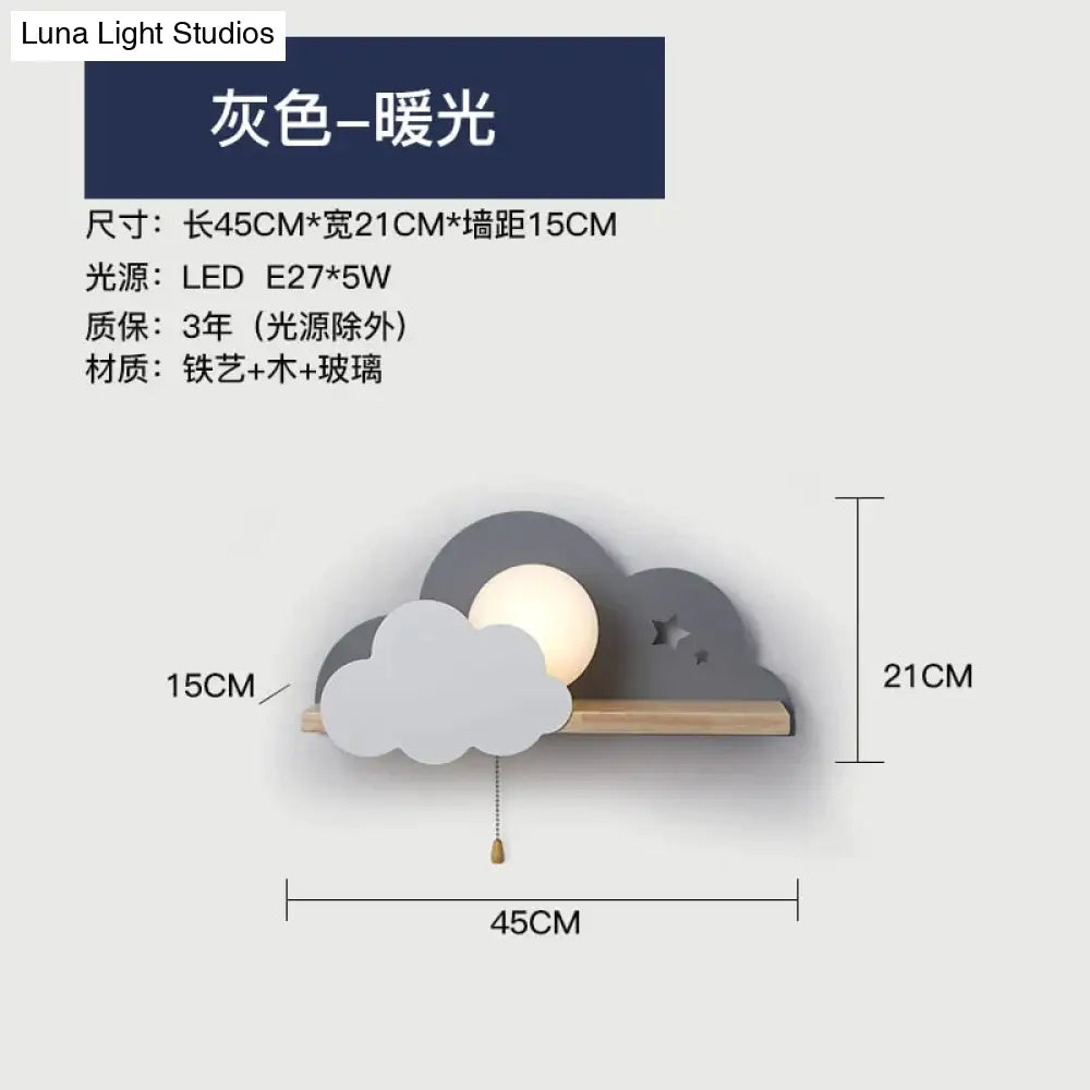 Nordic Macaron Led Cloud Glass Wall Lamps For Children Room Grey Lamp
