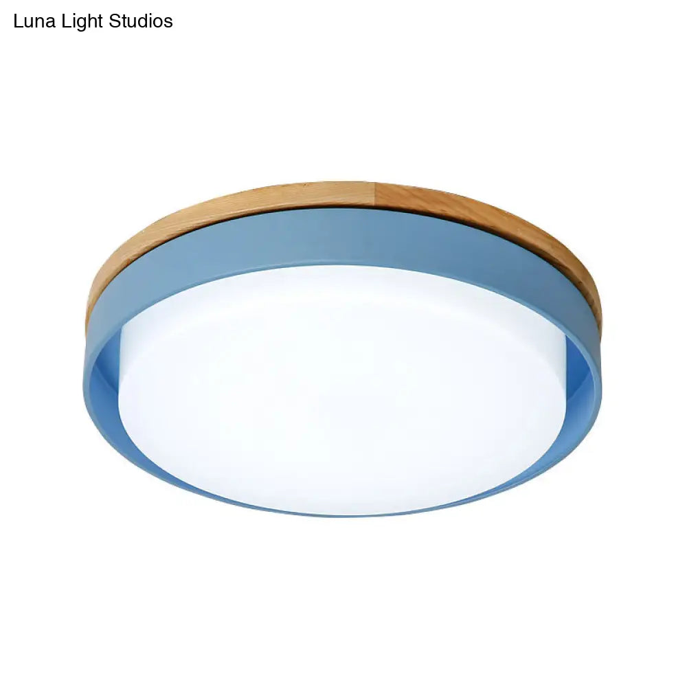 Nordic Macaron Metal Led Ceiling Flushmount - Blue/White/Yellow Acrylic Shade 12’/18.5’ Wide