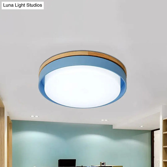 Nordic Macaron Metal Led Ceiling Flushmount - Blue/White/Yellow Acrylic Shade 12/18.5 Wide