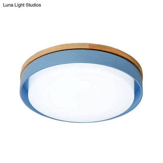 Nordic Macaron Metal Led Ceiling Flushmount - Blue/White/Yellow Acrylic Shade 12/18.5 Wide