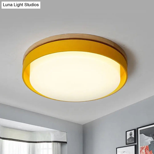 Nordic Macaron Metal Led Ceiling Flushmount - Blue/White/Yellow Acrylic Shade 12/18.5 Wide