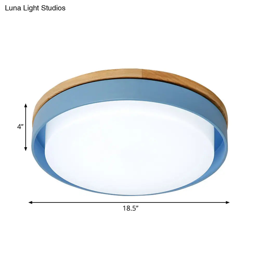 Nordic Macaron Metal Led Ceiling Flushmount - Blue/White/Yellow Acrylic Shade 12’/18.5’ Wide