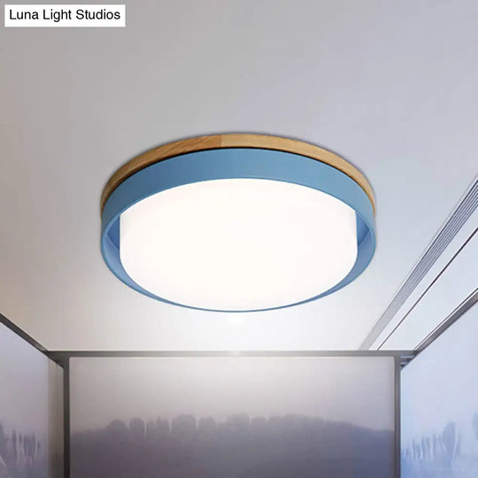 Nordic Macaron Metal Led Ceiling Flushmount - Blue/White/Yellow Acrylic Shade 12/18.5 Wide Blue / 12