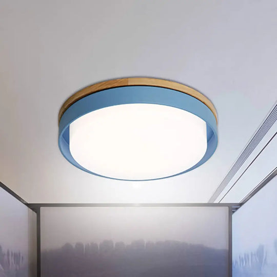 Nordic Macaron Metal Led Ceiling Flushmount - Blue/White/Yellow Acrylic Shade 12’/18.5’ Wide