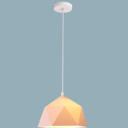 Nordic Macarons Style 1-Light Diamond Pendant Lamp - Modern Metal Dining Room Hanging Lighting Pink