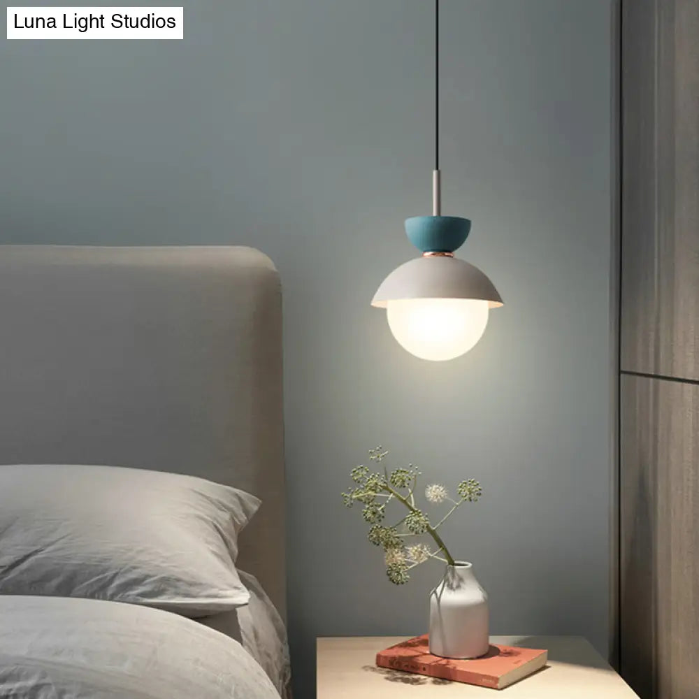 Nordic Macaroon Style Pendant Light With Frosted Glass Shade For Dining Room And Bedroom