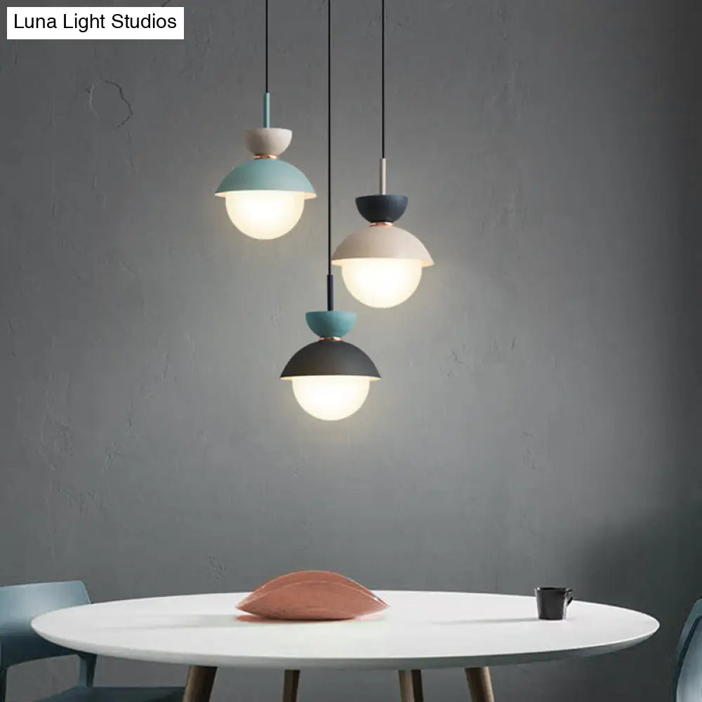 Nordic Macaroon Style Pendant Light With Frosted Milk White Glass Shade - Ideal For Dining Room And