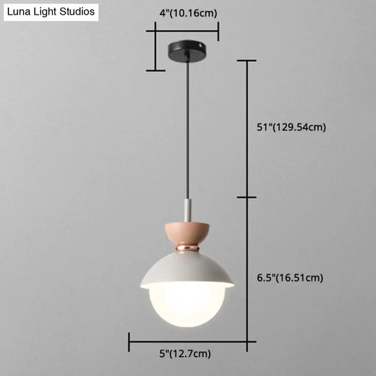 Nordic Macaroon Style Pendant Light With Frosted Glass Shade For Dining Room And Bedroom