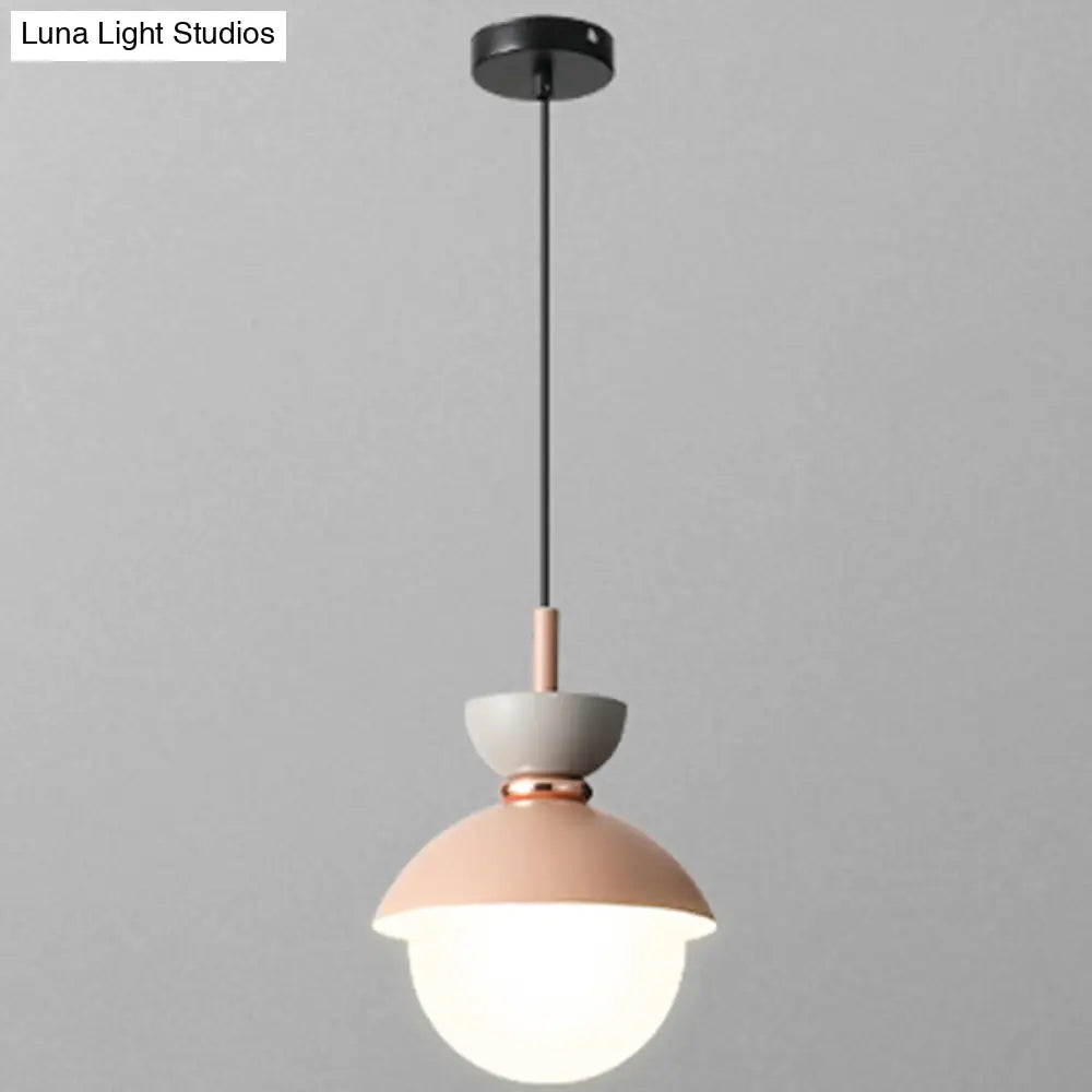 Nordic Macaroon Style Pendant Light With Frosted Milk White Glass Shade - Ideal For Dining Room And