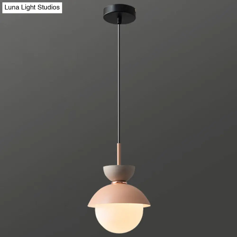 Nordic Macaroon Style Pendant Light With Frosted Milk White Glass Shade - Ideal For Dining Room And