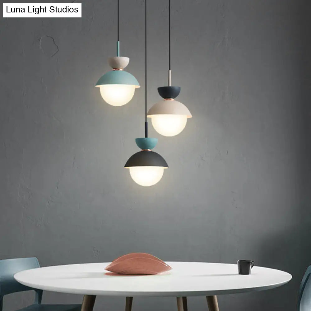 Nordic Macaroon Style Pendant Light With Frosted Glass Shade For Dining Room And Bedroom