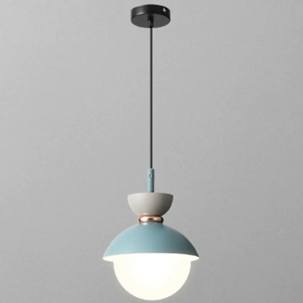 Nordic Macaroon Style Pendant Light With Frosted Glass Shade For Dining Room And Bedroom Blue / 5’