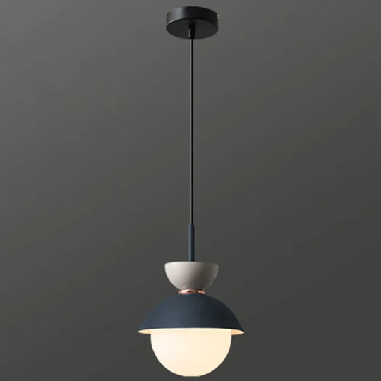 Nordic Macaroon Style Pendant Light With Frosted Glass Shade For Dining Room And Bedroom Dark Blue