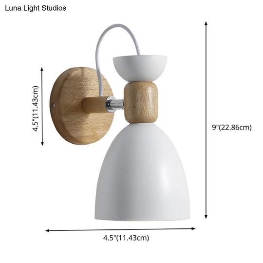 Nordic Macaroon Wall Mount Sconce: Wood Arm And Metal Shade