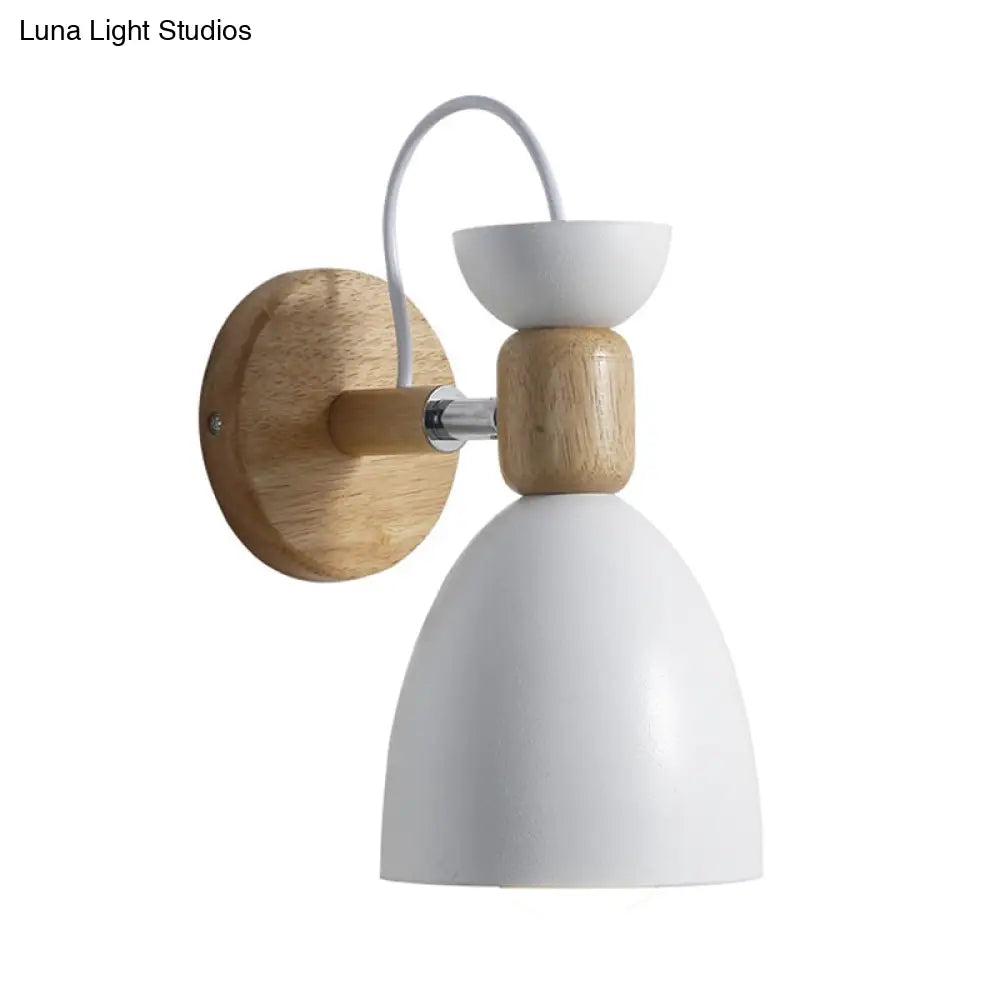 Nordic Macaroon Wall Mount Sconce: Wood Arm And Metal Shade