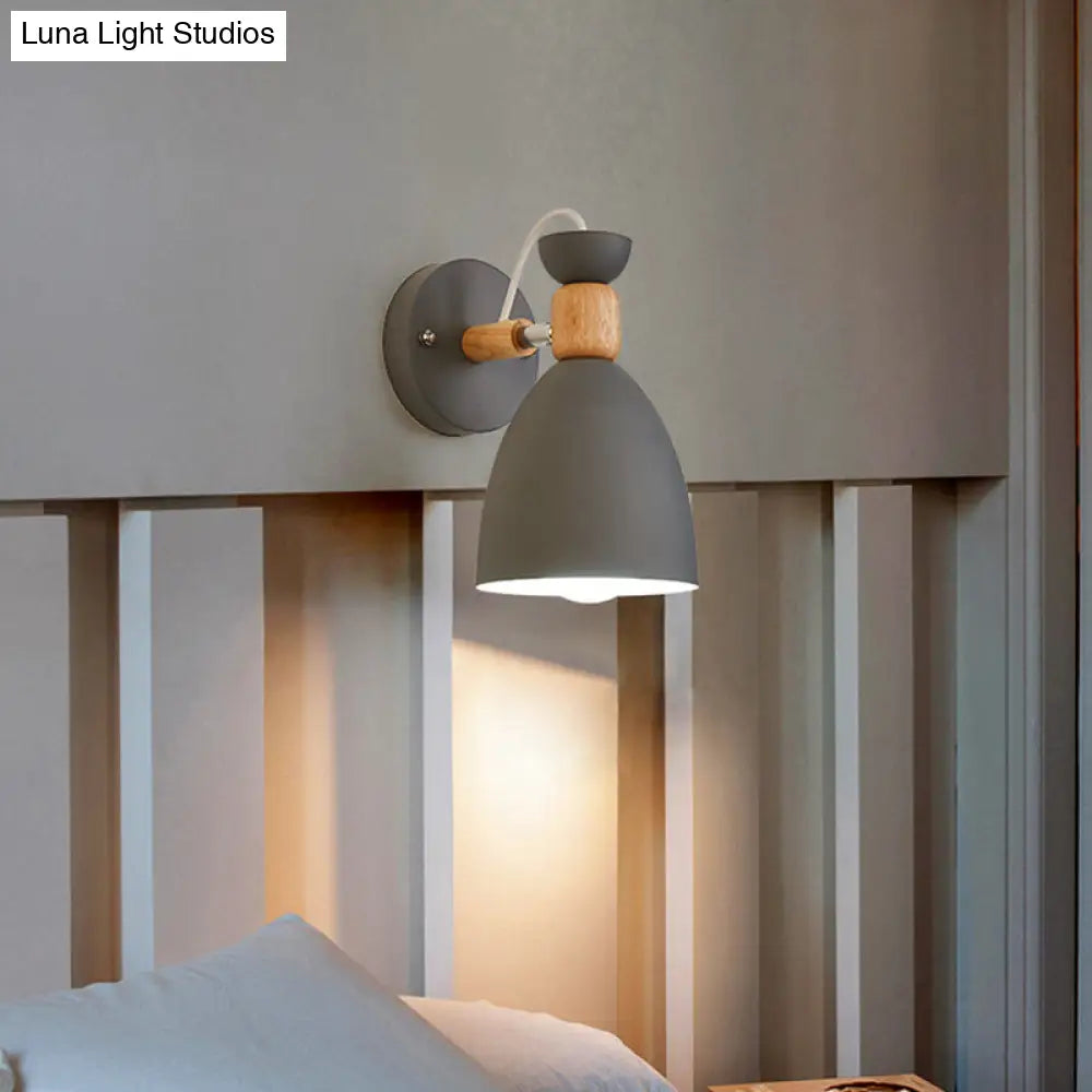 Nordic Macaroon Wall Mount Sconce: Wood Arm And Metal Shade