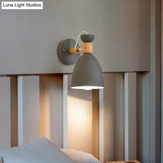 Nordic Macaroon Wall Mount Sconce: Wood Arm And Metal Shade