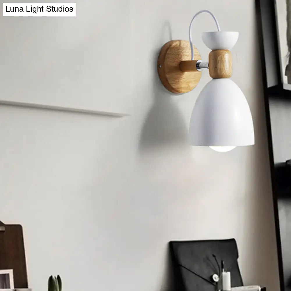 Nordic Macaroon Wall Mount Sconce: Wood Arm And Metal Shade