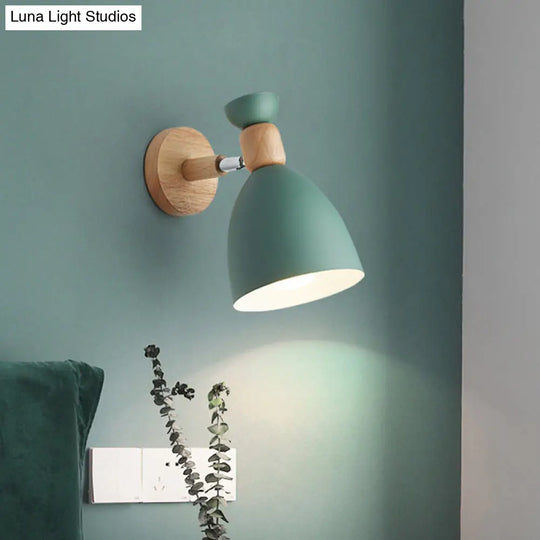 Nordic Macaroon Wall Mount Sconce: Wood Arm And Metal Shade