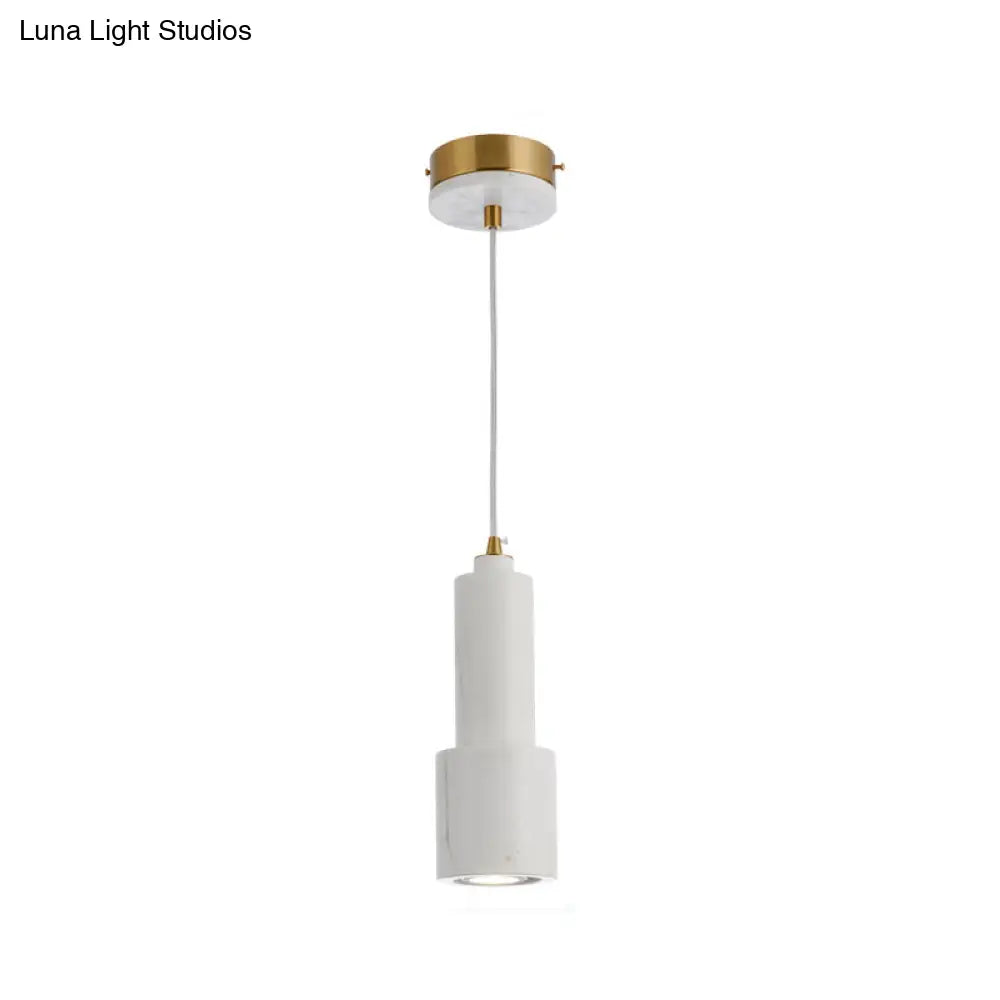 Nordic Marble 1-Light Suspended Pendant Lamp - White/Green Tube Hanging Ceiling Light For Living