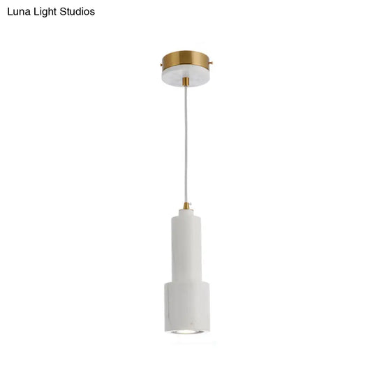 Nordic Marble 1-Light Suspended Pendant Lamp - White/Green Tube Hanging Ceiling Light For Living