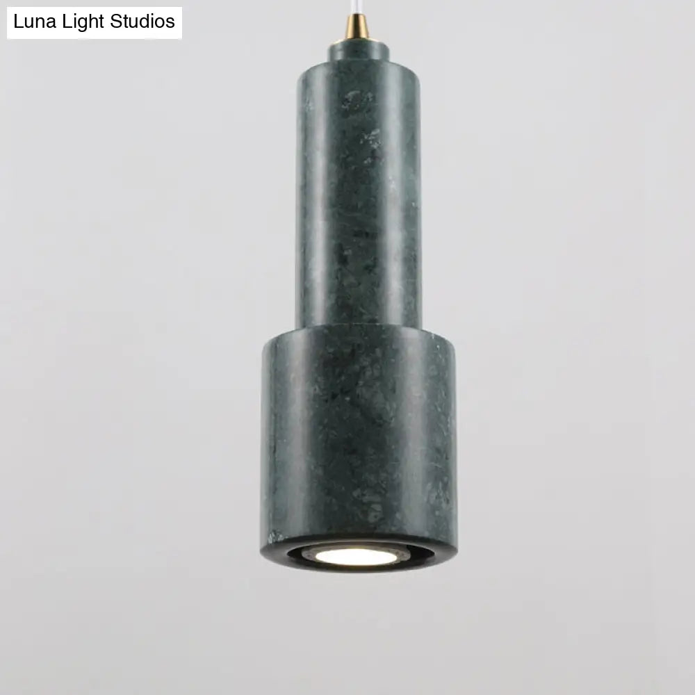 Nordic Marble 1-Light Suspended Pendant Lamp - White/Green Tube Hanging Ceiling Light For Living