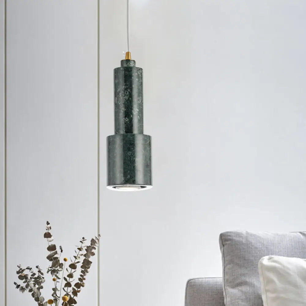 Nordic Marble 1-Light Suspended Pendant Lamp - White/Green Tube Hanging Ceiling Light For Living