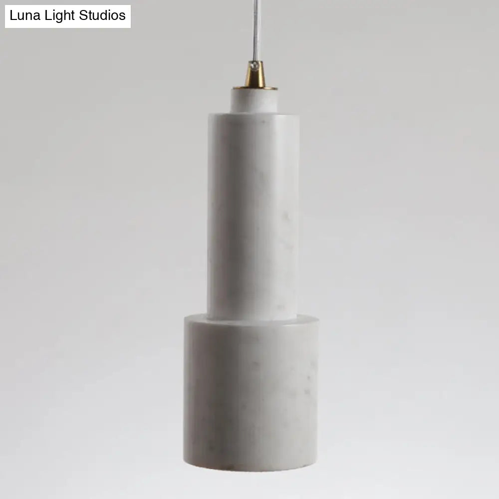 Nordic Marble 1-Light Suspended Pendant Lamp - White/Green Tube Hanging Ceiling Light For Living