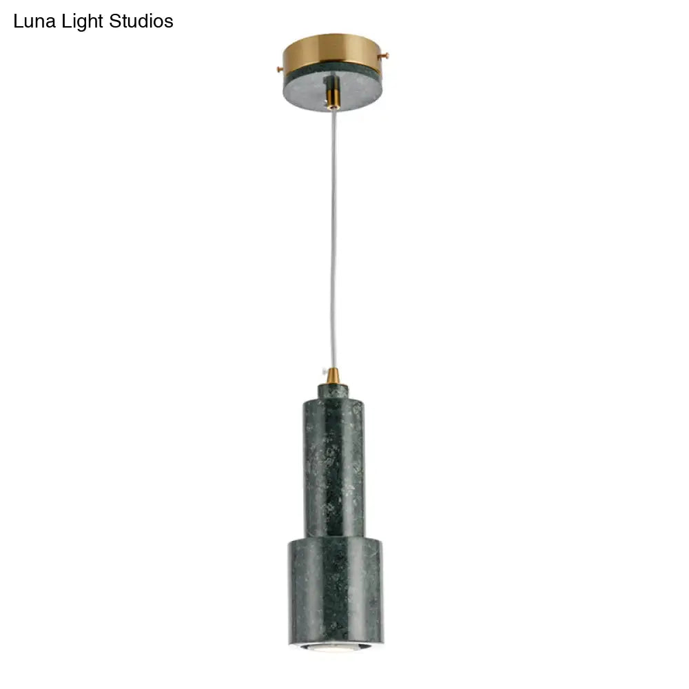 Nordic Marble 1-Light Suspended Pendant Lamp - White/Green Tube Hanging Ceiling Light For Living