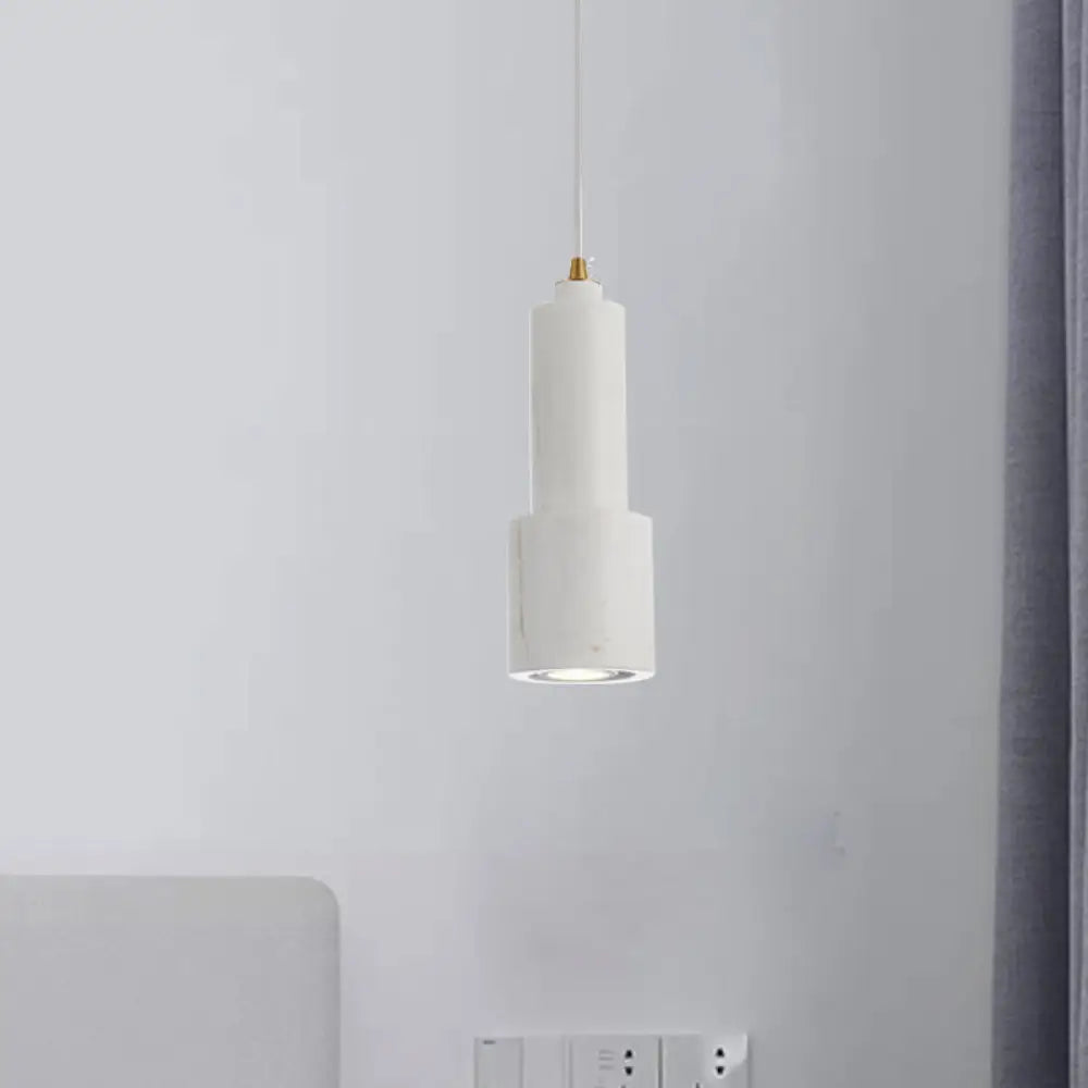 Nordic Marble 1-Light Suspended Pendant Lamp - White/Green Tube Hanging Ceiling Light For Living