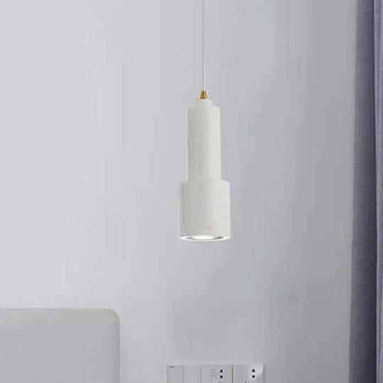 Nordic Marble 1-Light Suspended Pendant Lamp - White/Green Tube Hanging Ceiling Light For Living