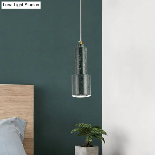 Nordic Marble 1-Light Suspended Pendant Lamp - White/Green Tube Hanging Ceiling Light For Living