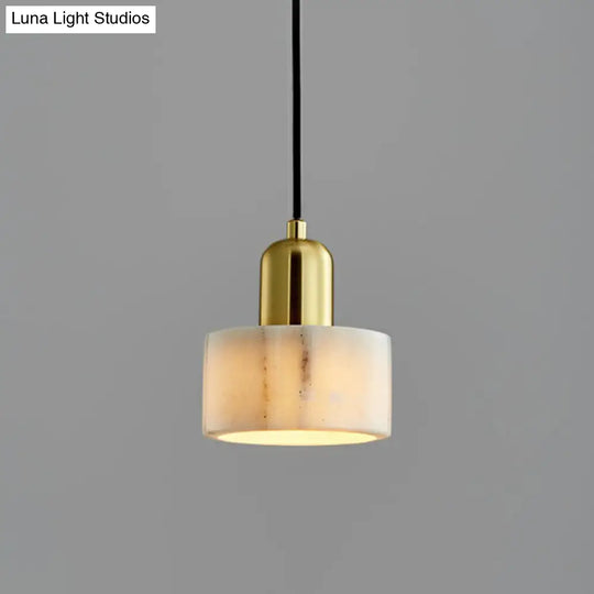 Nordic Marble Round Pendant Ceiling Light With Brass Socket - 1 Bulb Suspension Lighting White