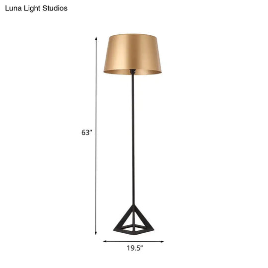 Nordic Metal 1 Head Gold Floor Reading Lamp - Drum-Shaped Tripod Design For Living Room