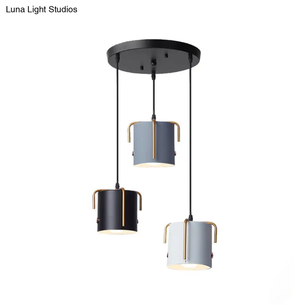 Nordic Metal 3-Head Hanging Lamp Kit: Cylinder Bottle And Bell - Black Suspended Pendant For Dining