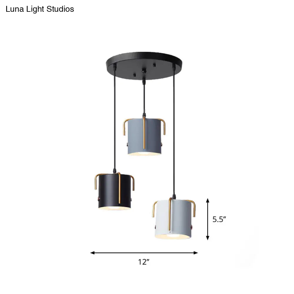 Nordic Metal 3-Head Hanging Lamp Kit: Cylinder Bottle And Bell - Black Suspended Pendant For Dining