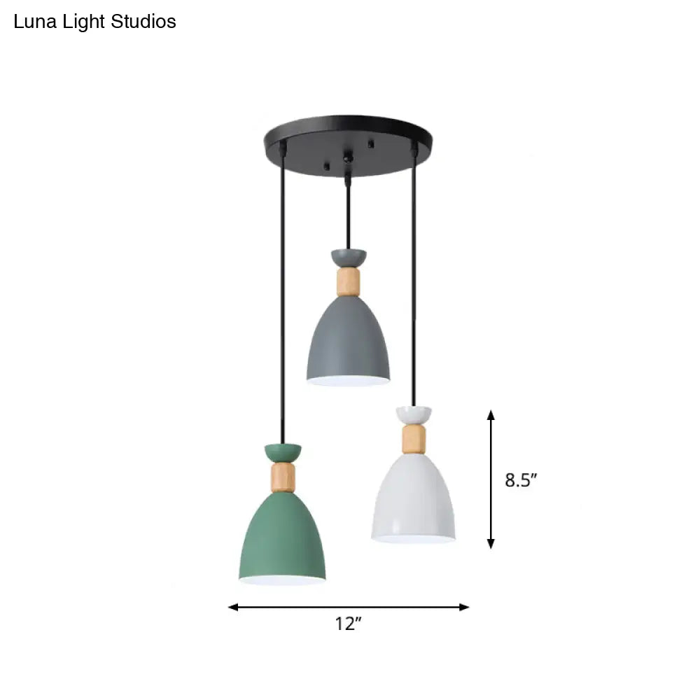 Nordic Metal 3-Head Hanging Lamp Kit: Cylinder Bottle And Bell - Black Suspended Pendant For Dining