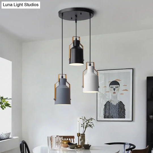 Nordic Metal 3-Head Hanging Lamp Kit: Cylinder Bottle And Bell - Black Suspended Pendant For Dining