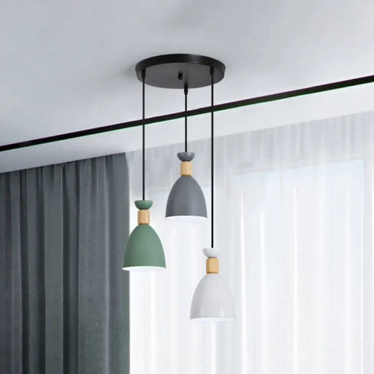 Nordic Metal 3-Head Hanging Lamp Kit: Cylinder Bottle And Bell - Black Suspended Pendant For Dining