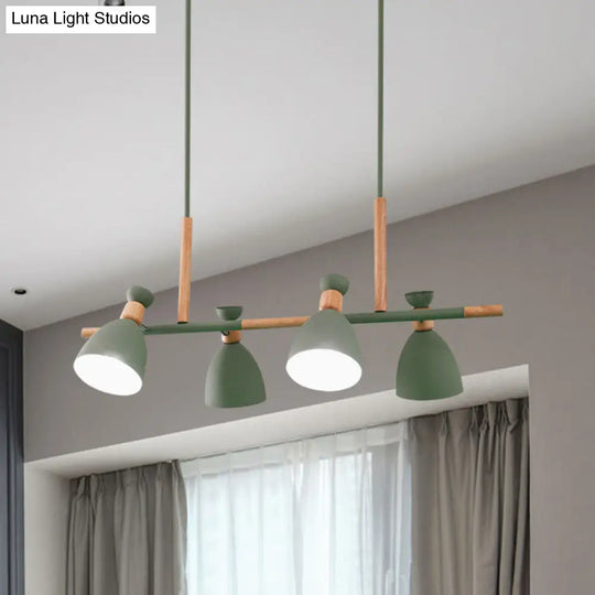 Nordic Metal And Wood Hanging Lamp With 4-Light Tilt Shade In Green/Grey/White